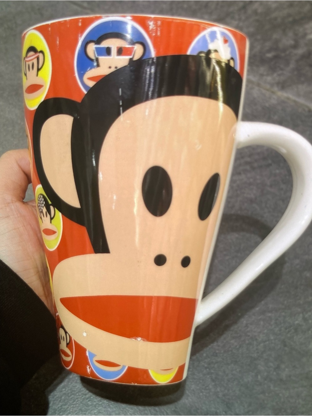 Red and Black Julius Monkey Ceramic Mug with White Handle